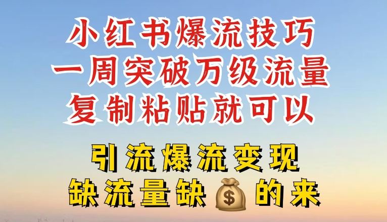 小红书爆流技巧，一周突破万级流量，复制粘贴就可以，引流爆流变现【揭秘】-万象聊项目