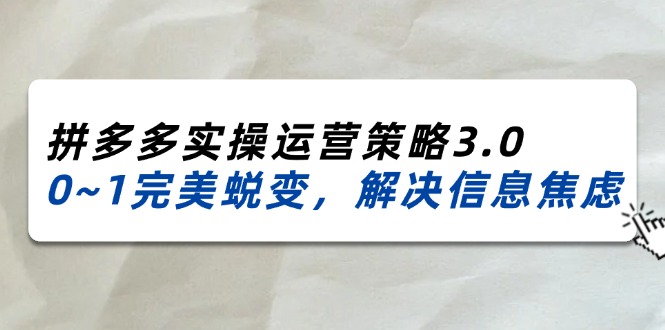 （11658期）2024_2025拼多多实操运营策略3.0，0~1完美蜕变，解决信息焦虑（38节）-万象聊项目