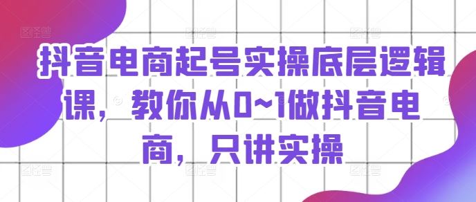 抖音电商起号实操底层逻辑课，教你从0~1做抖音电商，只讲实操-万象聊项目