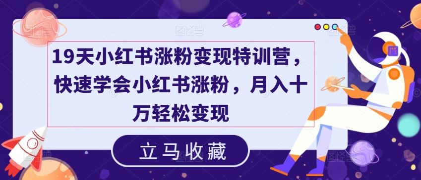 19天小红书涨粉变现特训营，快速学会小红书涨粉，月入十万轻松变现-万象聊项目