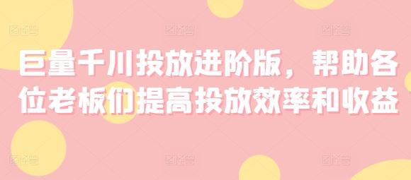 巨量千川投放进阶版，帮助各位老板们提高投放效率和收益-万象聊项目