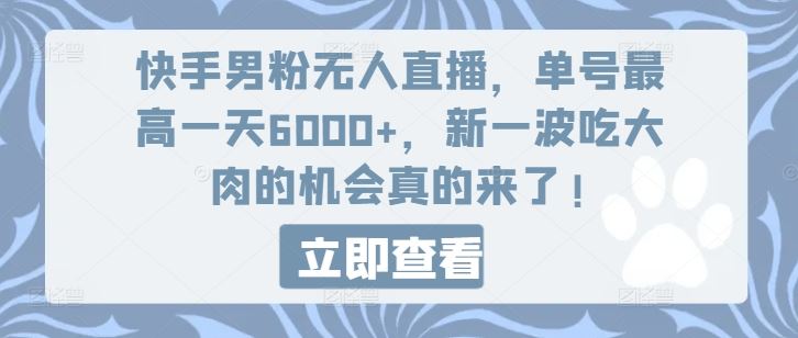 快手男粉无人直播，单号最高一天6000+，新一波吃大肉的机会真的来了-万象聊项目
