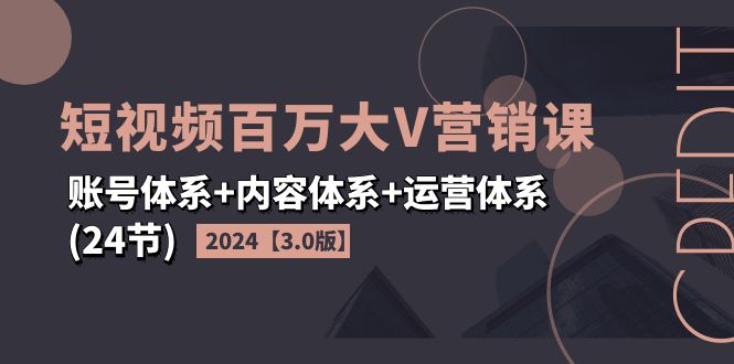 （11795期）2024短视频·百万大V营销课【3.0版】账号体系+内容体系+运营体系(24节)-万象聊项目