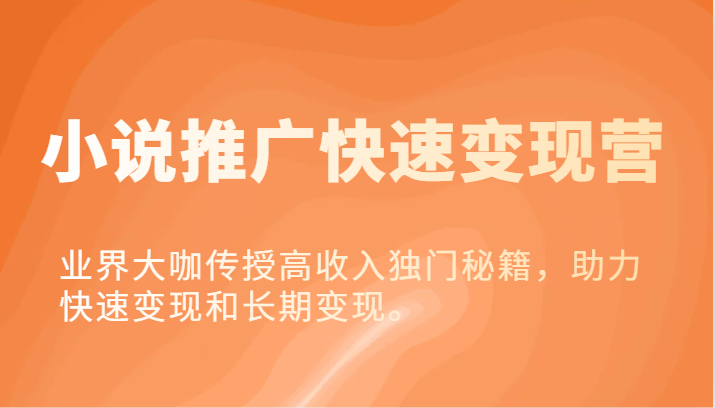 小说推广快速变现营-业界大咖传授高收入独门秘籍，助力快速变现和长期变现。-万象聊项目