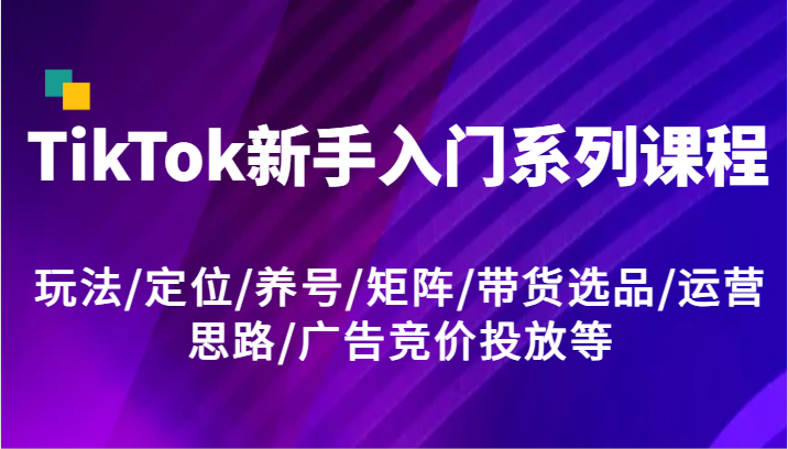 TikTok新手入门系列课程，玩法/定位/养号/矩阵/带货选品/运营思路/广告竞价投放等-万象聊项目