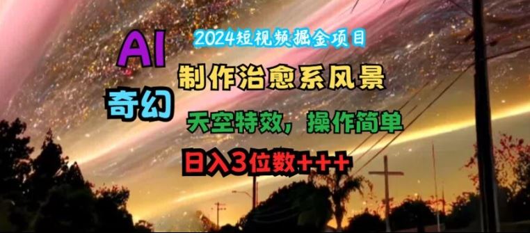2024短视频掘金项目，AI制作治愈系风景，奇幻天空特效，操作简单，日入3位数【揭秘】-万象聊项目
