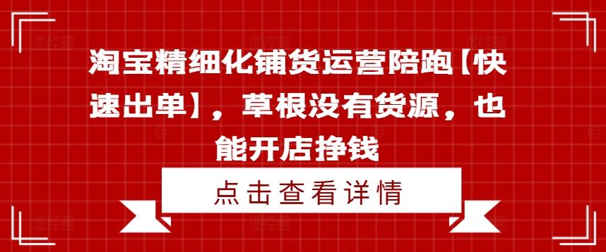 淘宝精细化铺货运营陪跑【快速出单】，草根没有货源，也能开店挣钱-万象聊项目