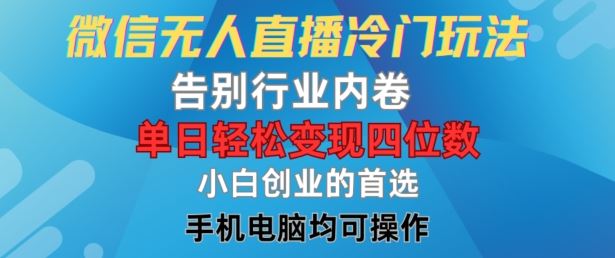 微信无人直播冷门玩法，告别行业内卷，单日轻松变现四位数，小白的创业首选【揭秘】-万象聊项目