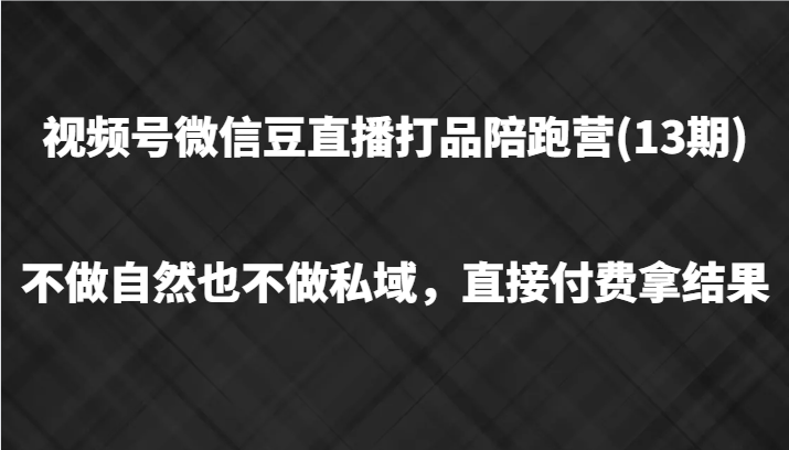 视频号微信豆直播打品陪跑(13期)，不做不自然流不做私域，直接付费拿结果-万象聊项目