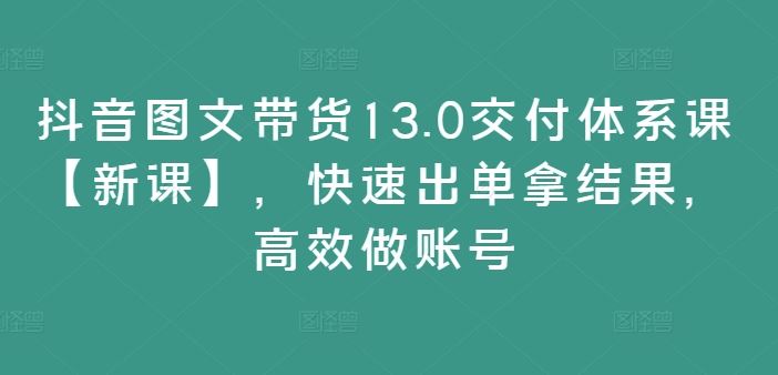 抖音图文带货13.0交付体系课【新课】，快速出单拿结果，高效做账号-万象聊项目
