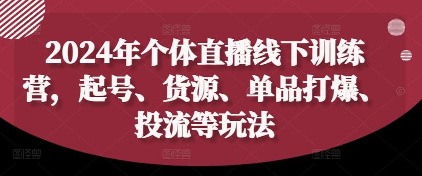 2024年个体直播训练营，起号、货源、单品打爆、投流等玩法-万象聊项目