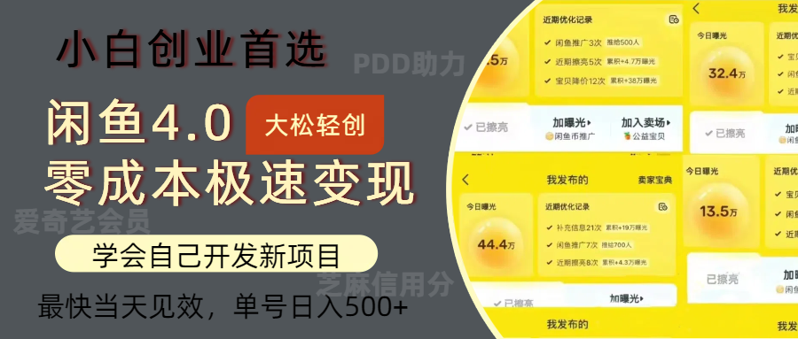 （12434期）闲鱼0成本极速变现项目，多种变现方式 单号日入500+最新玩法-万象聊项目