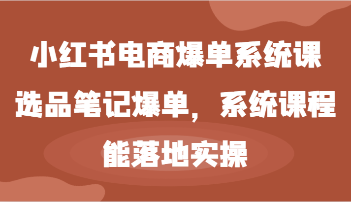 小红书电商爆单系统课-选品笔记爆单，系统课程，能落地实操-万象聊项目
