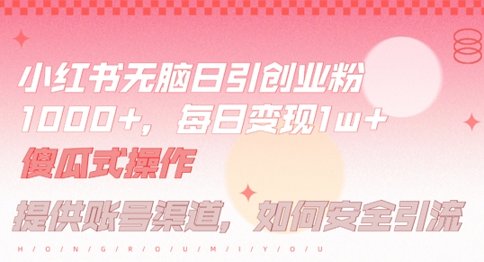 小红书无脑每日引流创业粉500+，小白每天只花半小时，躺赚长尾收益【揭秘】-万象聊项目