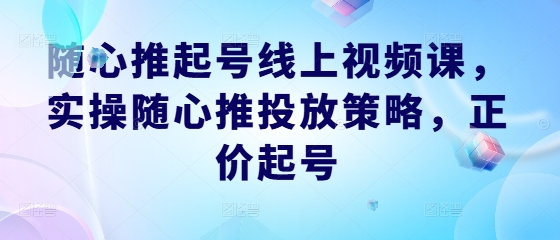 随心推起号线上视频课，实操随心推投放策略，正价起号-万象聊项目