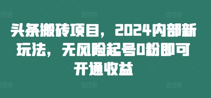 头条搬砖项目，2024内部新玩法，无风险起号0粉即可开通收益-万象聊项目