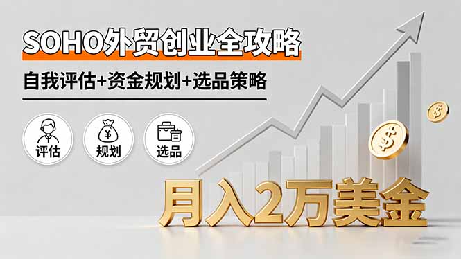 SOHO外贸创业全攻略，自我评估+资金规划+选品策略，月入2万美金-万象聊项目