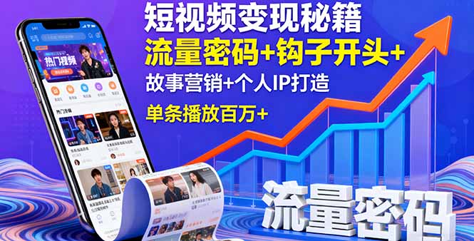 短视频变现秘籍，流量密码+钩子开头+故事营销+个人IP打造，单条播放百万+-万象聊项目