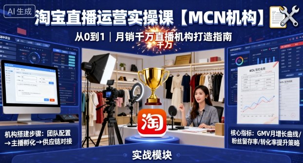 淘宝直播运营实操课【MCN机构】，从0到1做一家月销千W的直播机构-万象聊项目