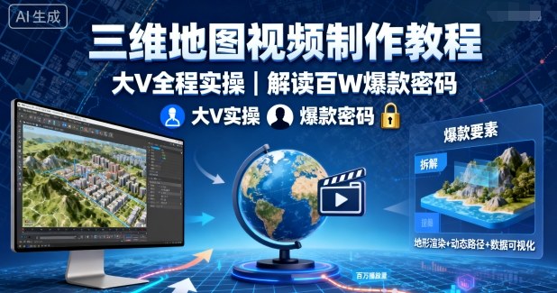 三维地图视频制作教程，大V全程实操，解读百W爆款密码-万象聊项目