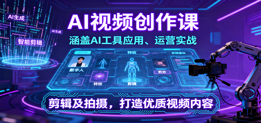 AI视频创作课，涵盖AI工具应用、运营实战、剪辑及拍摄，打造优质视频内容-万象聊项目