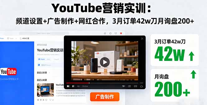 YouTube营销实训：频道设置+广告制作+网红合作，3月订单42w刀月询盘200+-万象聊项目