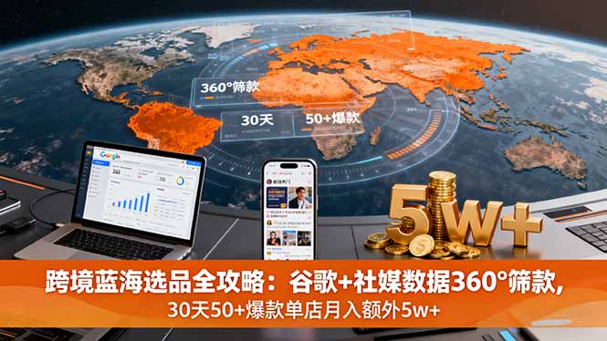 跨境蓝海选品全攻略：谷歌+社媒数据360°筛款,30天50+爆款单店月入额外5w+-万象聊项目