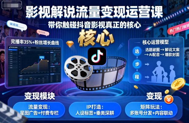 影视解说流量变现运营课，带你触碰抖音影视真正的核心-万象聊项目