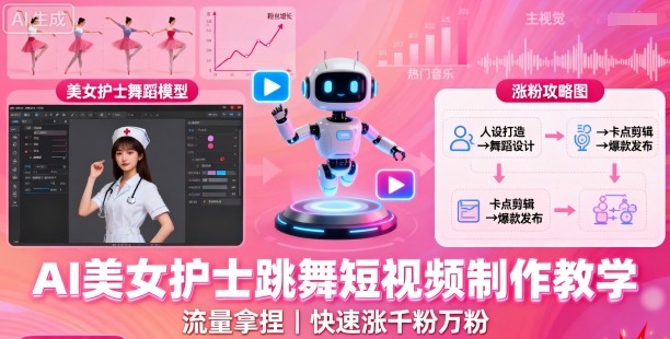 AI美女护士跳舞短视频制作教学，流量拿捏，快速涨千粉万粉【提示词+视频教程】-万象聊项目