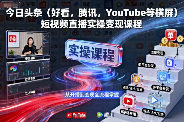 今日头条(好看，腾讯，YouTube等横屏)短视频直播实操变现课程-万象聊项目