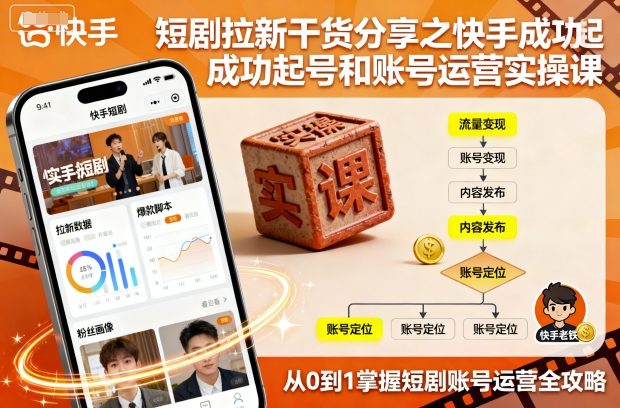 短剧拉新干货分享之快手成功起号和账号运营实操课-万象聊项目