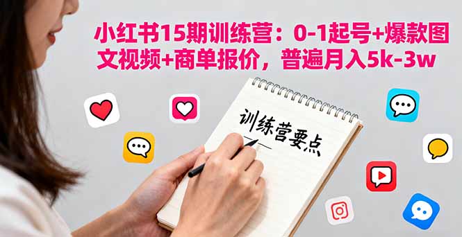 小红书15期训练营：0-1起号+爆款图文视频+商单报价，普遍月入5k-3w-万象聊项目
