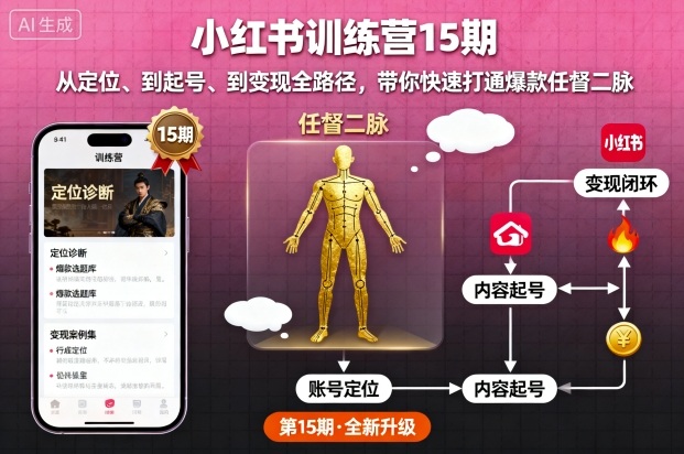 小红书训练营15期，从定位、到起号、到变现全路径，带你快速打通爆款任督二脉-万象聊项目
