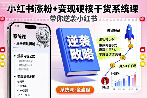 小红书涨粉+变现硬核干货系统课，带你逆袭小红书-万象聊项目