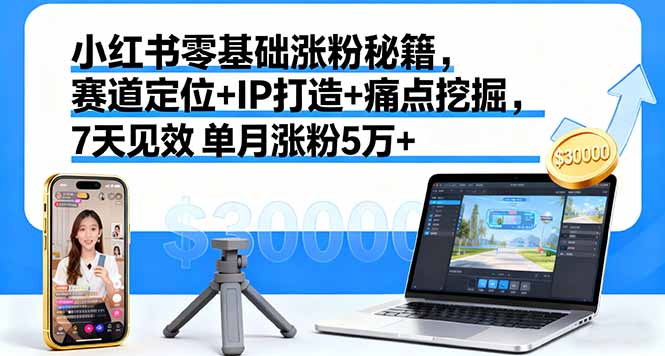 小红书零基础涨粉秘籍，赛道定位+IP打造+痛点挖掘，7天见效 单月涨粉5万+-万象聊项目