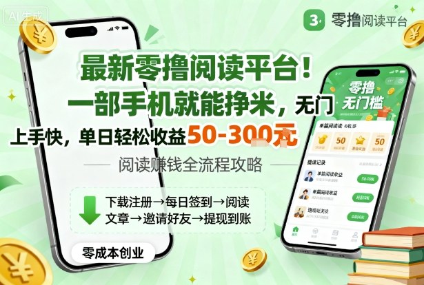 最新零撸阅读平台！一部手机就能挣米，无门槛上手快，单日轻松收益50-3张【揭秘】-万象聊项目