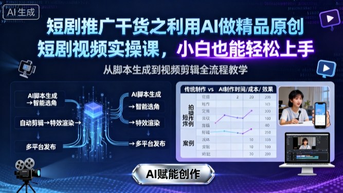 短剧推广干货之利用AI做精品原创短剧视频实操课，小白也能轻松上手-万象聊项目