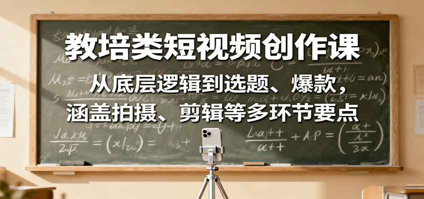 教培类短视频创作课：从底层逻辑到选题、爆款，涵盖拍摄、剪辑等多环节要点-万象聊项目