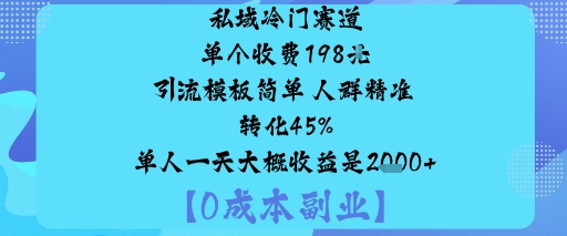 私域冷门赛道:单个收费198米引流模板简单人群精准转化45%单人一天大概收益是1k+-万象聊项目