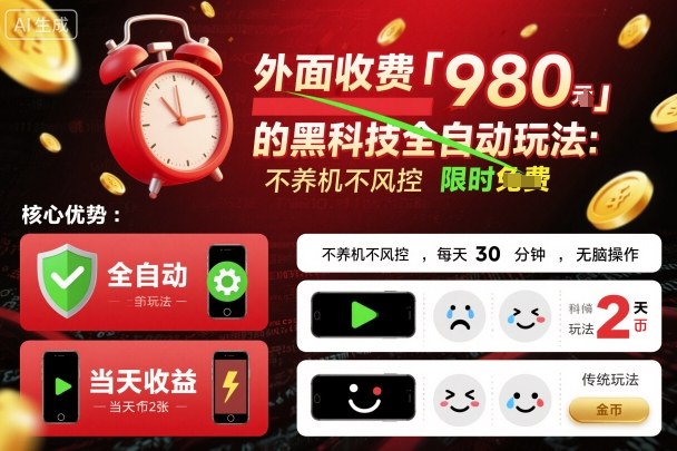 外面收费980的黑科技全自动玩法，不养机不风控，每天30分钟，无脑操作，当天收益2张【揭秘】-万象聊项目