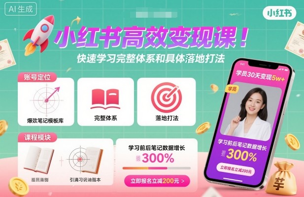 小红书高效变现课，快速学习小红书完整体系和具体落地打法-万象聊项目