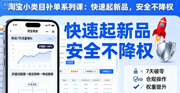 淘宝小类目补单系列课，快速起新品，安全不降权-万象聊项目