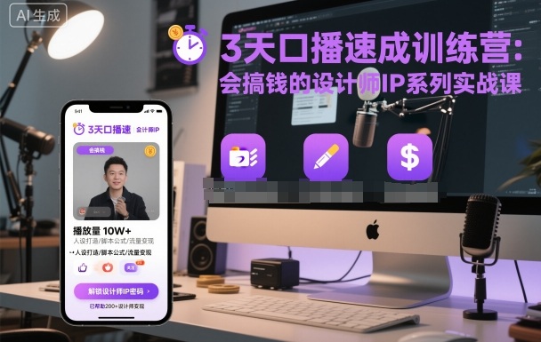 3天口播速成训练营，会搞钱的设计师IP系列实战课-万象聊项目