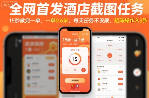 全网首发酒店截图任务，15秒做完一单，一单0.6米，每天任务不设限，矩阵操作日入3张【揭秘】-万象聊项目