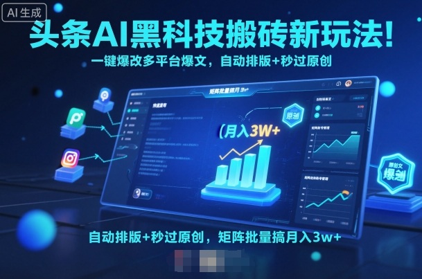 头条AI黑科技搬砖新玩法！一键爆改多平台爆文，自动排版+秒过原创，矩阵批量搞月入3w+【揭秘】-万象聊项目
