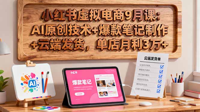 小红书虚拟电商9月课：AI原创技术+爆款笔记制作+云端发货，单店月利3万+-万象聊项目