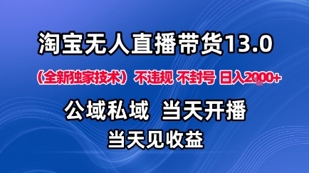 淘宝无人直播13.0，公域私域技术，不封号，不违规布局下半年旺季赛道，日入1K+(独家技术)【揭秘】-万象聊项目