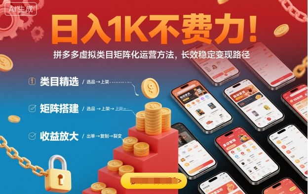 日入1K不费力！拼多多虚拟类目矩阵化运营方法，长效稳定变现路径-万象聊项目
