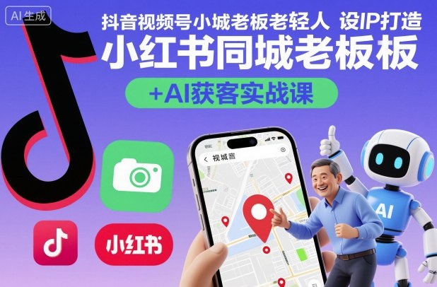 抖音视频号小红书同城老板轻人设IP打造+AI获客实战课，人设打造-算法拆解-拍摄剪辑-内容运营-AI创作-万象聊项目