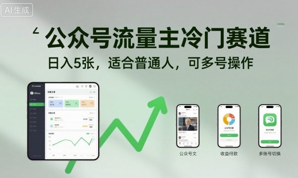 公众号流量主冷门赛道，日入5张，适合普通人，可多号操作-万象聊项目